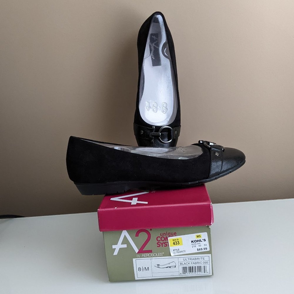 NIB A2 Aerosoles 8.5M Ballet Flats Shoes Ultrabrite Black Fabric